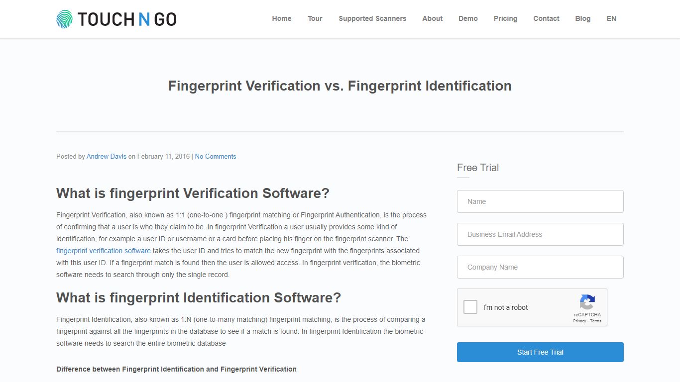 Fingerprint Verification vs. Fingerprint Identification - Touch N Go