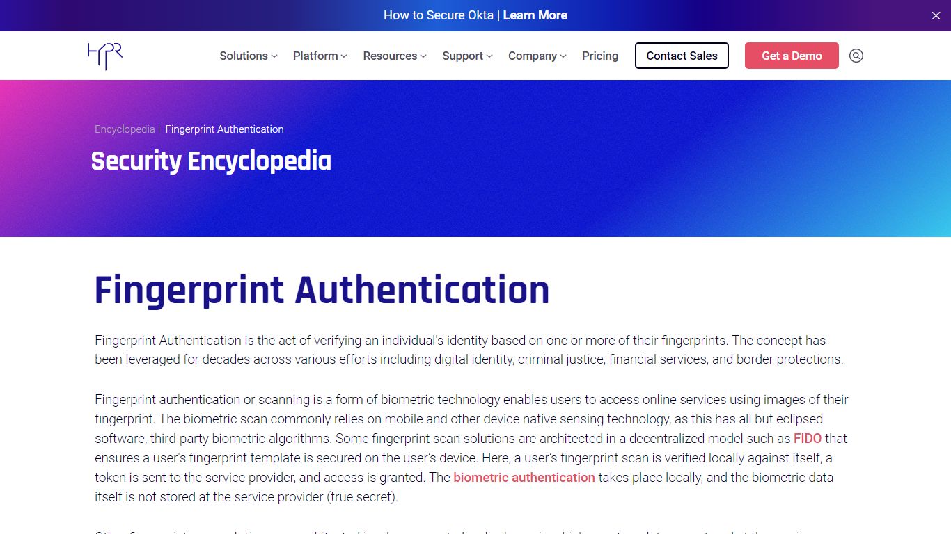 How does Fingerprint Authentication work? | Security Encyclopedia - HYPR