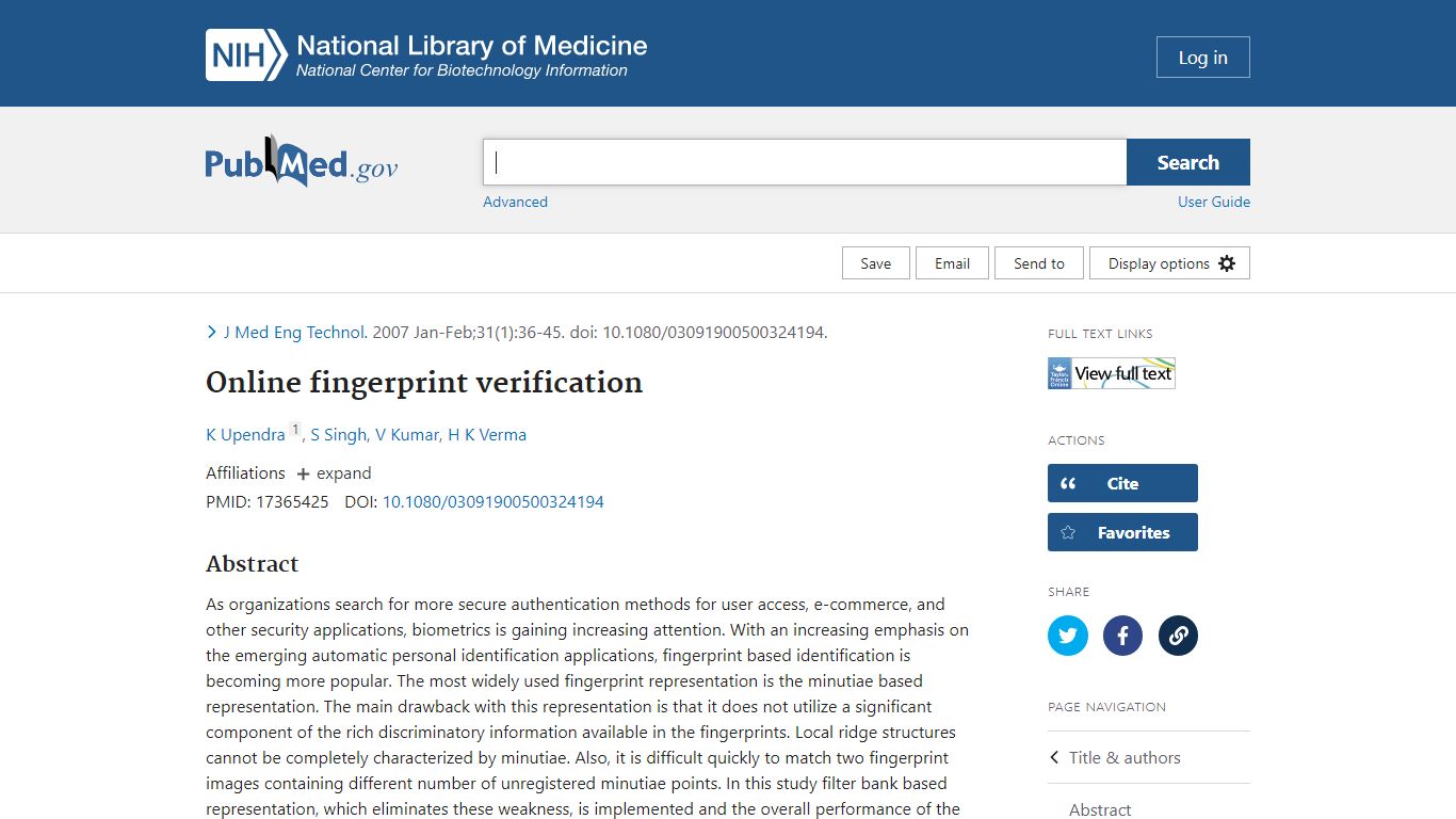 Online fingerprint verification - PubMed