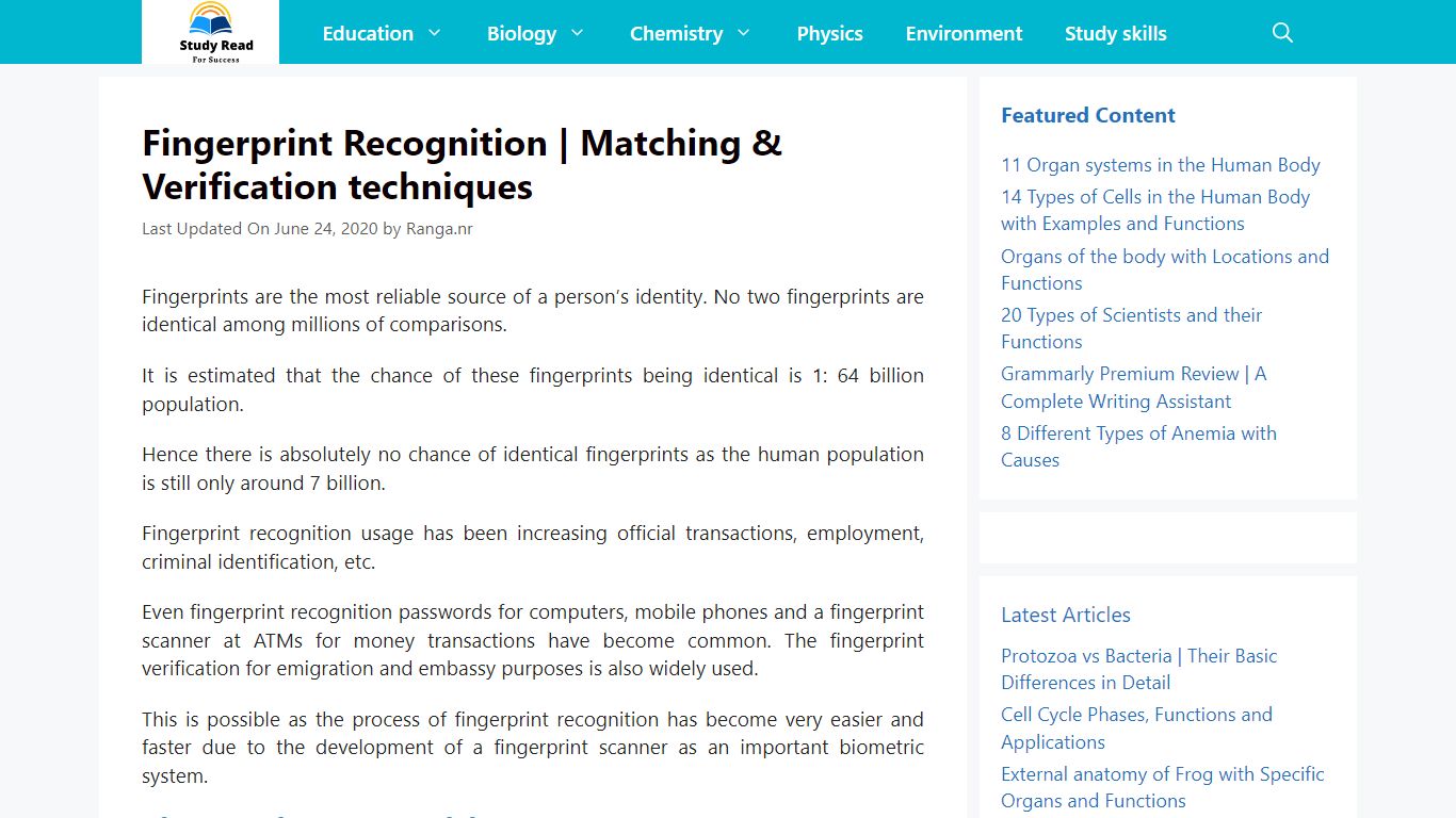 Fingerprint Recognition| Matching & Verification techniques - Study Read