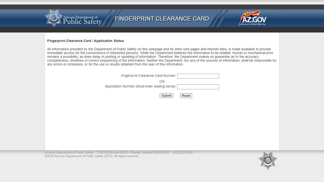 Fingerprint Clearance Card - Arizona Department of Public Safety