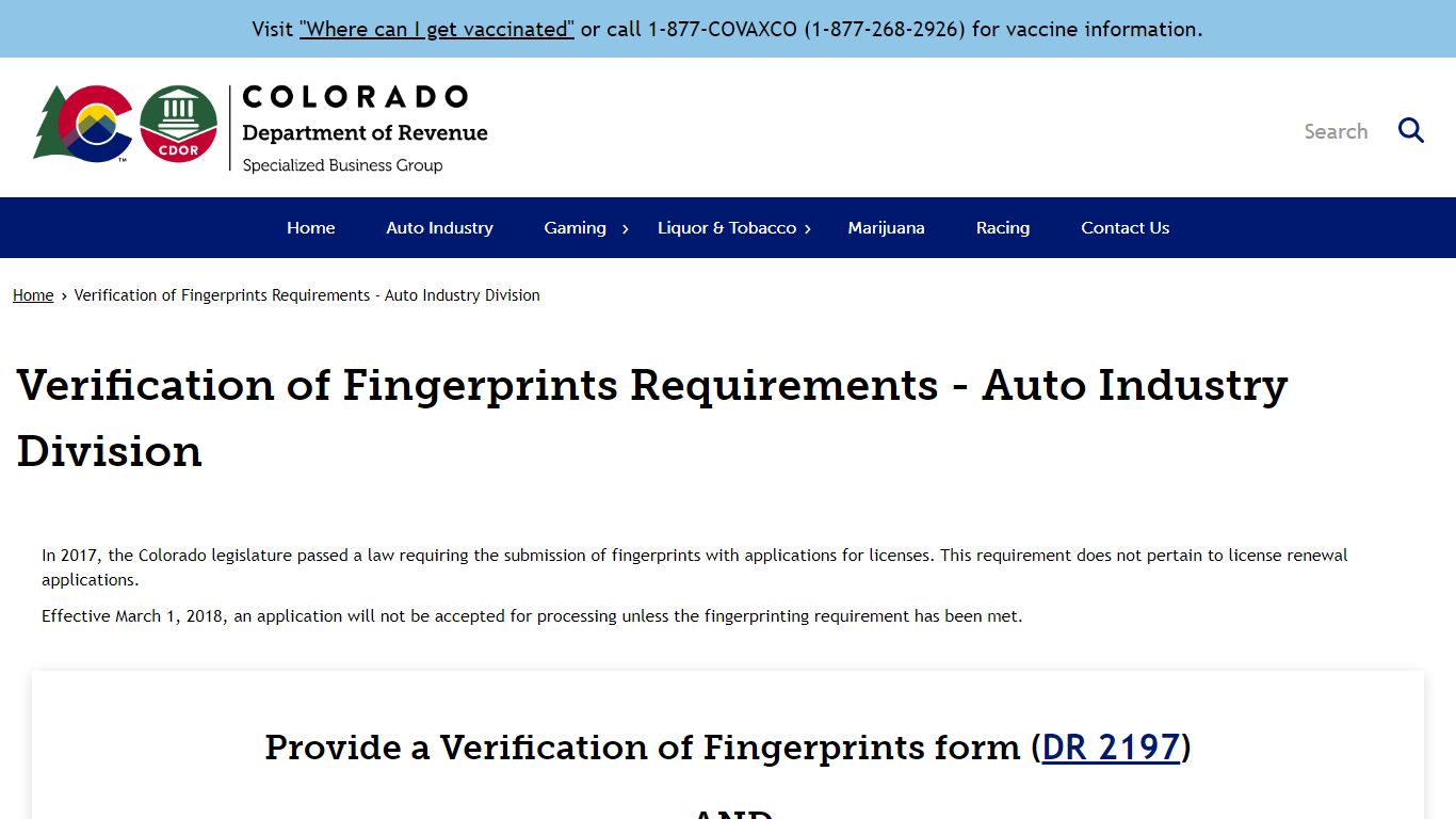 Verification of Fingerprints Requirements - Auto Industry Division